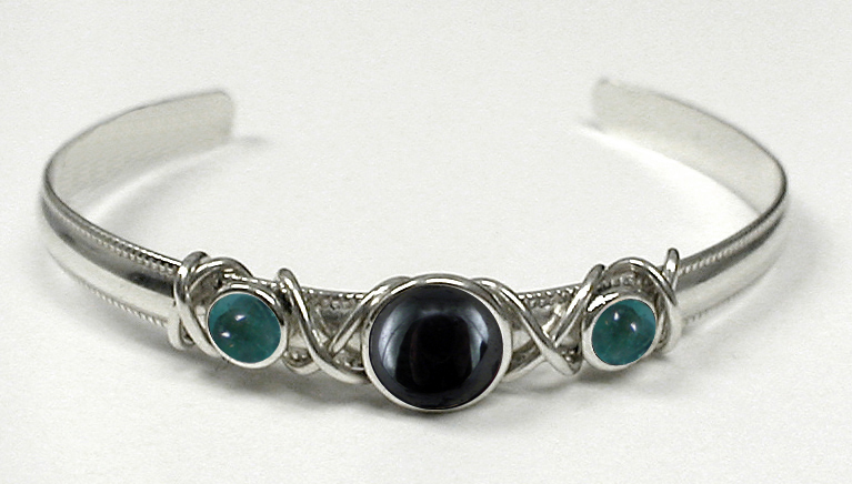 Sterling Silver Hand Made Cuff Bracelet With Hematite And Fluorite